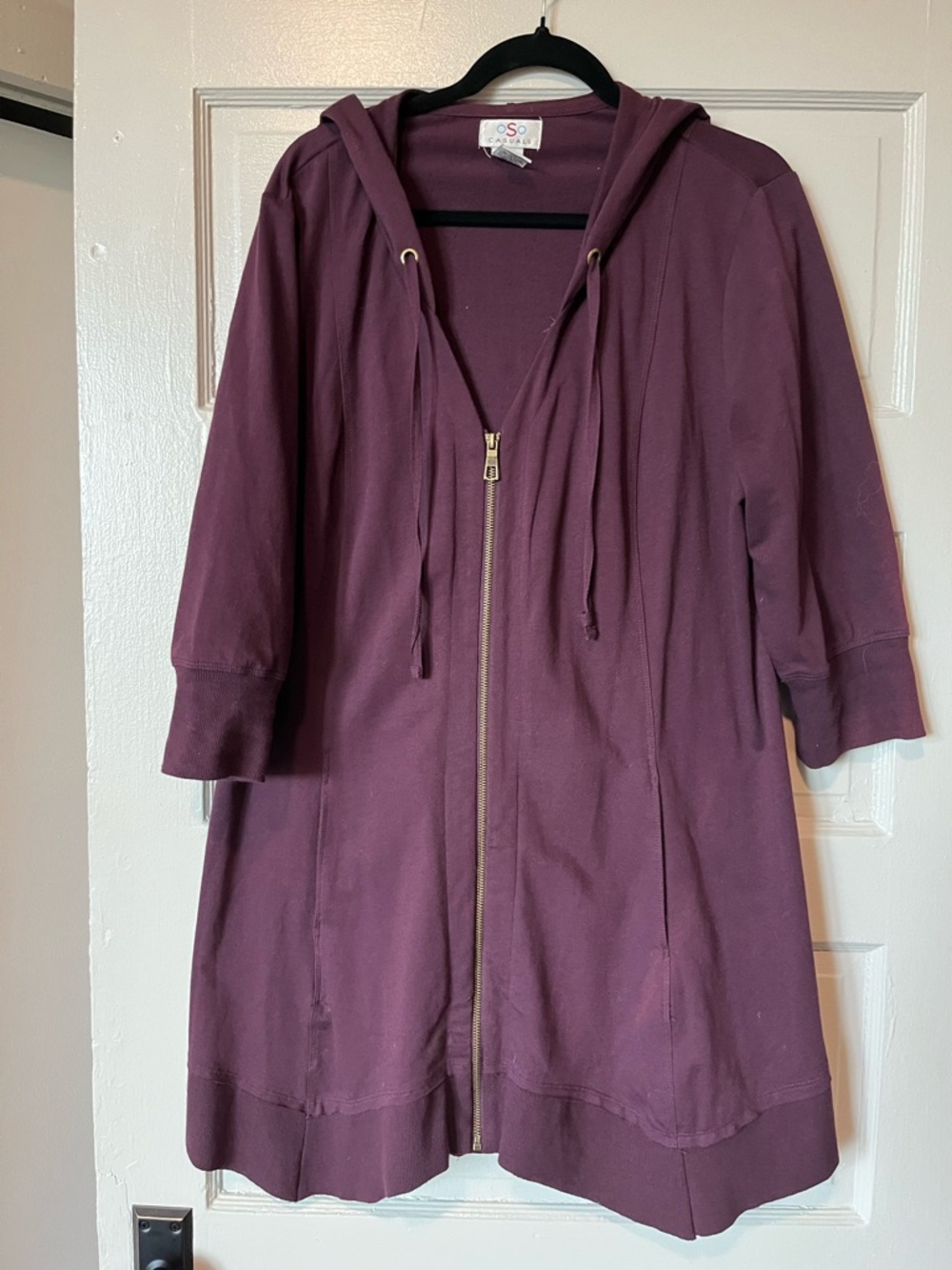 OSO Hooded Zip-Front Long Jacket — Plum